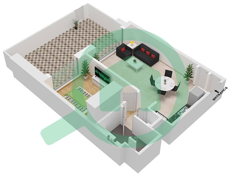 Джомана 6 - Апартамент 1 Спальня планировка Тип/мера B / BL6-G06 Type B Unit G06 Building Number 6 / Ground Floor interactive3D