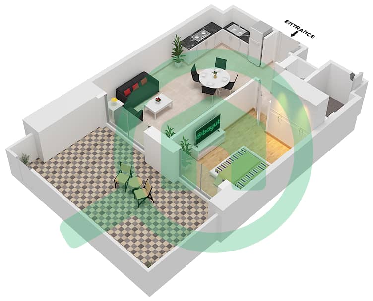 Jomana 6 - 1 Bedroom Apartment Type/unit A / BL6-G7 Floor plan Building No.6 / Ground Floor interactive3D