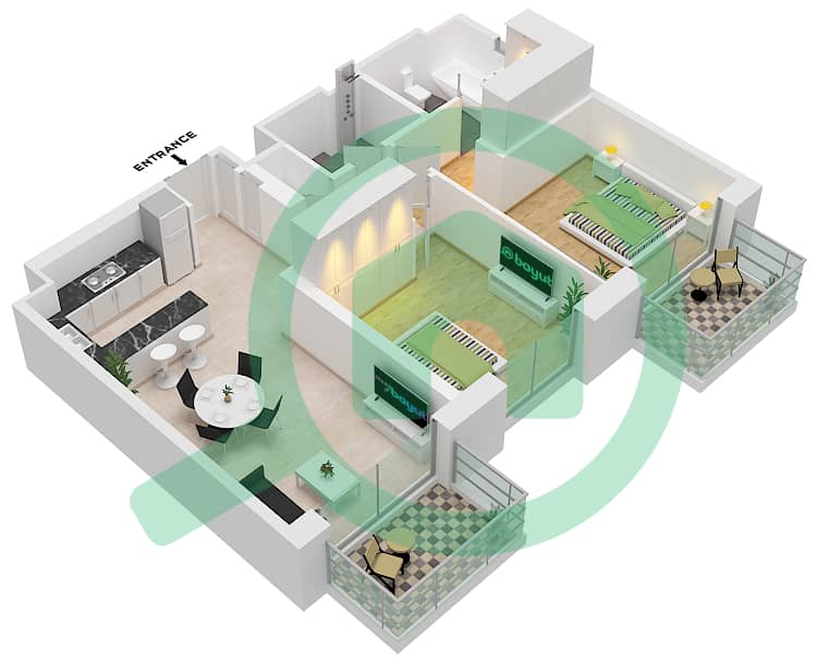 Джомана 6 - Апартамент 2 Cпальни планировка Тип/мера A / BL6-104,304,404 Building no. 6 / Floor 1,3-4 interactive3D
