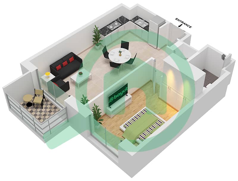 Джомана 6 - Апартамент 1 Спальня планировка Тип/мера A / BL6-107,307,407 Building No. 6 / Floor 1,3-4 interactive3D