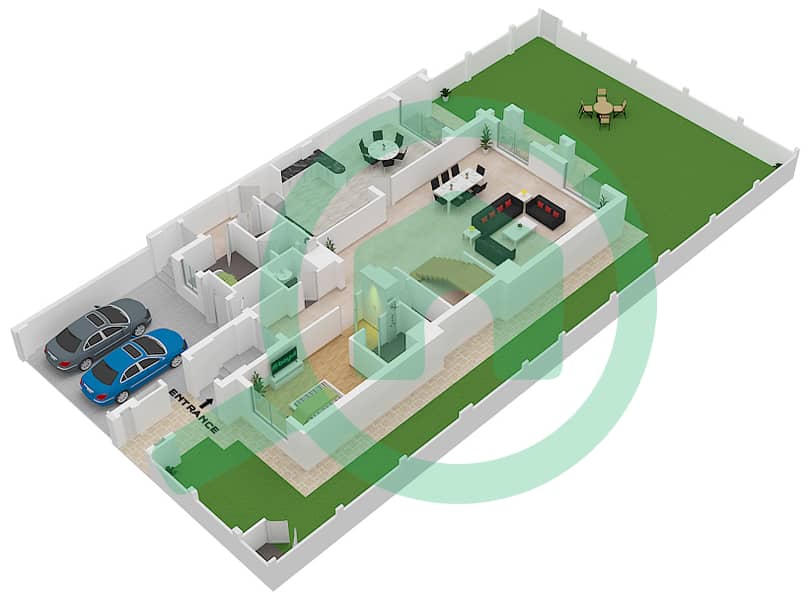 المخططات الطابقية لتصميم النموذج 5B-R END فيلا تجارية 5 غرف نوم - كاسا فاميليا Ground Floor interactive3D