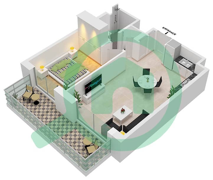 Jomana 8 - 1 Bedroom Apartment Type/unit A / BL6-201 Floor plan Building no.6 / Floor 2 interactive3D