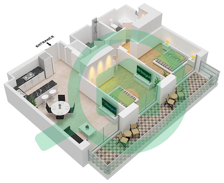 Джомана 6 - Апартамент 2 Cпальни планировка Тип/мера A / BL6-204 Building No. 6/ Floor 2 interactive3D
