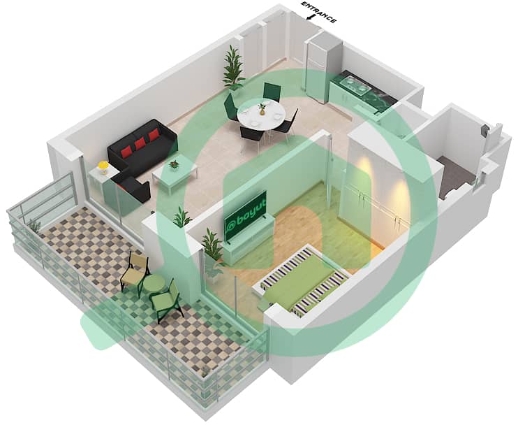 Джомана 6 - Апартамент 1 Спальня планировка Тип/мера B / BL6-206 Building No. 6/ Floor 2 interactive3D