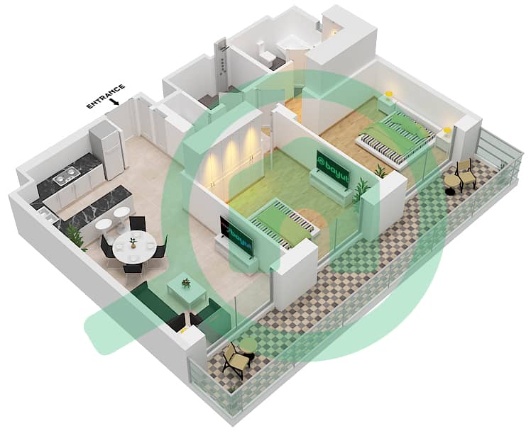 Джомана 6 - Апартамент 2 Cпальни планировка Тип/мера A / BL6-504 Building No. 6/ Floor 5 interactive3D