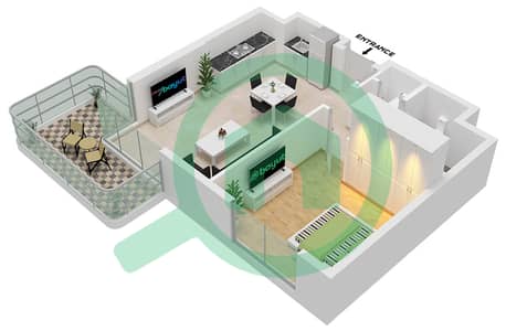 المخططات الطابقية لتصميم النموذج B شقة 1 غرفة نوم - مساكن الدبلوماسيين