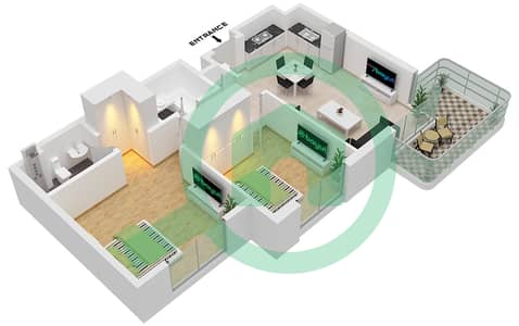 المخططات الطابقية لتصميم النموذج B شقة 2 غرفة نوم - مساكن الدبلوماسيين