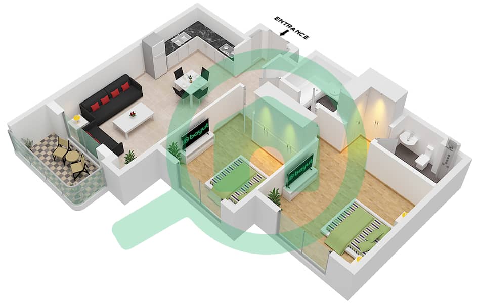 外交官公馆 - 2 卧室公寓类型A戶型图 interactive3D