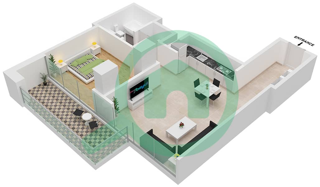 Downtown Views II Tower 3 - 1 Bedroom Apartment Unit 04 FLOOR 32-47 Floor plan Unit 04 Floor 32-47 interactive3D