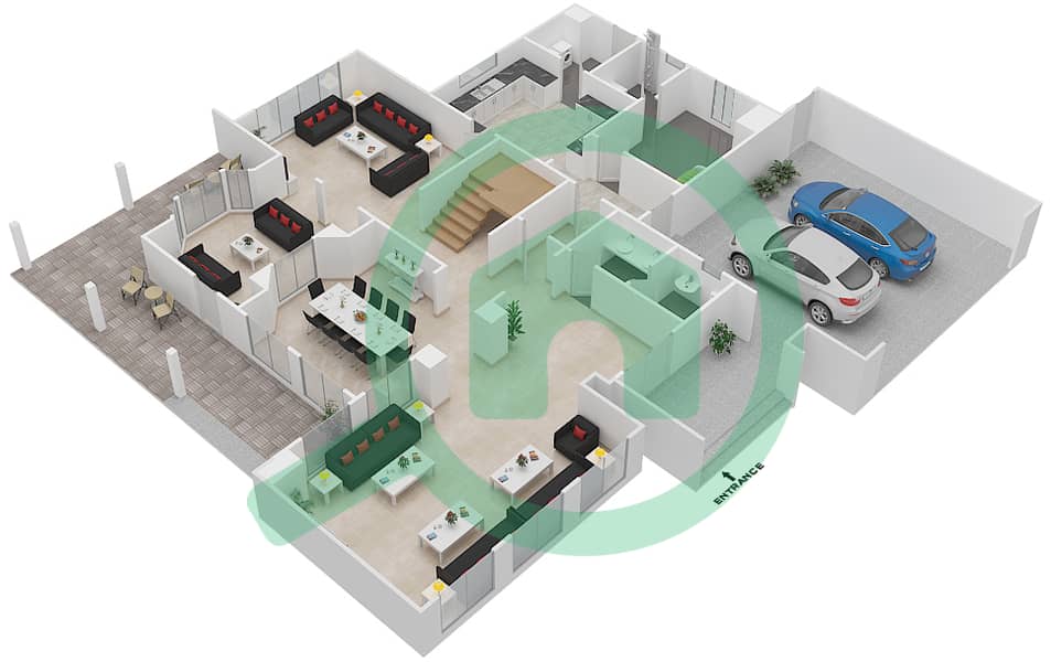 المخططات الطابقية لتصميم النموذج C فیلا 6 غرف نوم - قرية خالدية Ground Floor interactive3D