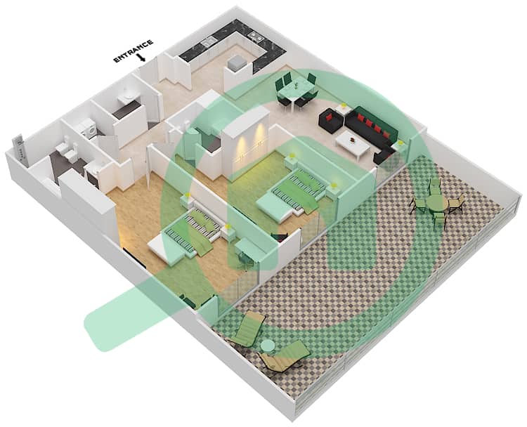المخططات الطابقية لتصميم النموذج A شقة 2 غرفة نوم - نيو بريدج هيل 3 interactive3D