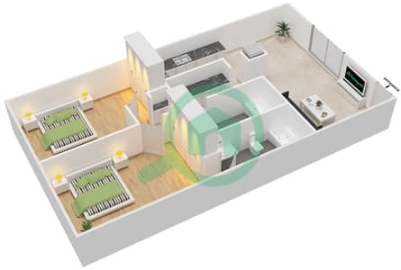 المخططات الطابقية لتصميم النموذج F شقة 2 غرفة نوم - فوكس هيل 1