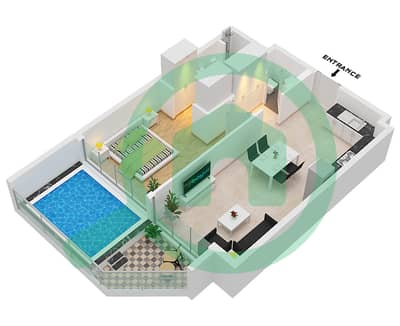 المخططات الطابقية لتصميم الوحدة UNIT 10,26  FLOOR 2-17 شقة 1 غرفة نوم - سمانا سكايروس