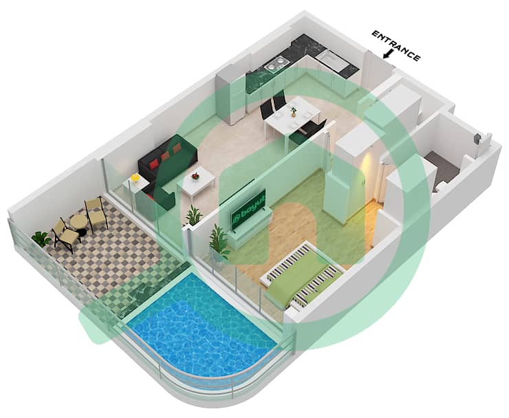 Samana Skyros - 1 Bedroom Apartment Unit 2,12,14 FLOOR 1-17 Floor plan Unit 2,14 Floor 1-17
Unit 12 Floor 1 interactive3D