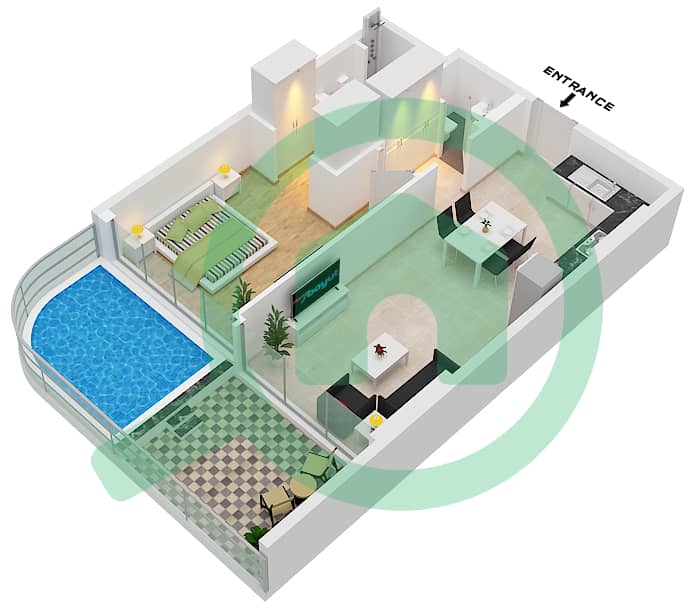 Samana Skyros - 1 Bedroom Apartment Unit 3,15 FLOOR 2-17 Floor plan Unit 03 Floor 2-17
Unit 15 Floor 2-4, 6-17 interactive3D