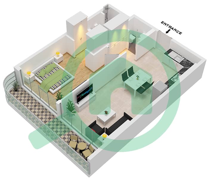 المخططات الطابقية لتصميم الوحدة 13 FLOOR 1 شقة 1 غرفة نوم - سمانا سكايروس Floor 1 interactive3D