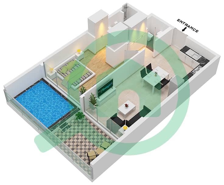 Samana Skyros - 1 卧室公寓单位07 FLOOR 1戶型图 Unit 07 Floor 1 interactive3D