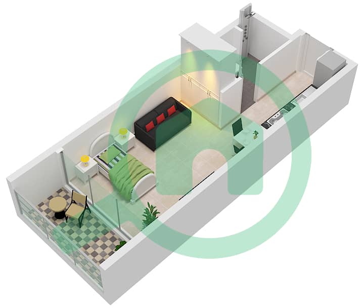 المخططات الطابقية لتصميم الوحدة 14,15 FLOOR 1 شقة استوديو - سمانا سكايروس Unit 14,15 Floor 1 interactive3D