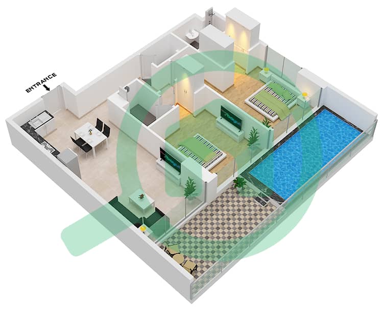 Самана Скайрос - Апартамент 2 Cпальни планировка Единица измерения 06 FLOOR 1 Unit 06 Floor 1 interactive3D