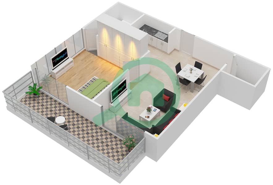 المخططات الطابقية لتصميم النموذج / الوحدة F04 /01,20 شقة 1 غرفة نوم - جليتز 3 interactive3D
