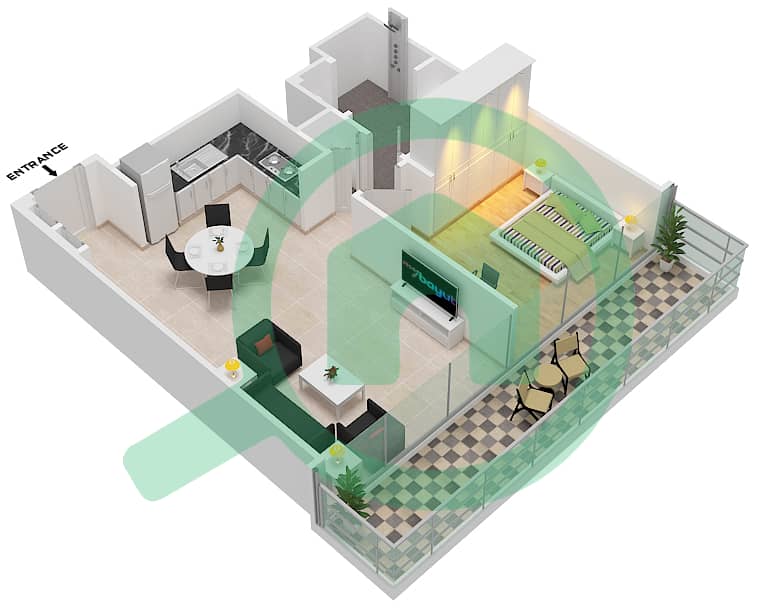 المخططات الطابقية لتصميم النموذج / الوحدة A1 UNIT 5,7 FLOOR 18 شقة 1 غرفة نوم - العنوان ريزيدنسز ذا باي A1 Unit 5,7 Floor 18 interactive3D