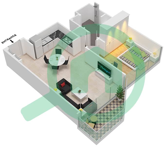 المخططات الطابقية لتصميم النموذج / الوحدة A3 UNIT 4 FLOOR 18 شقة 1 غرفة نوم - العنوان ريزيدنسز ذا باي A3 Unit-4-Floor -18 interactive3D