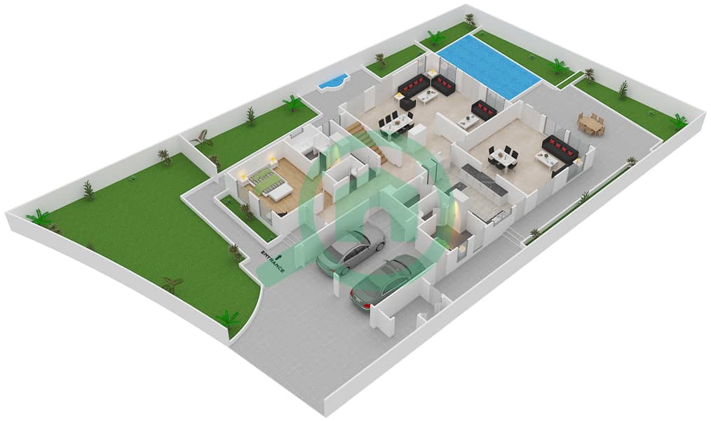 المخططات الطابقية لتصميم النموذج / الوحدة C/4 فیلا 4 غرف نوم - بحيرة أورانج Ground Floor interactive3D