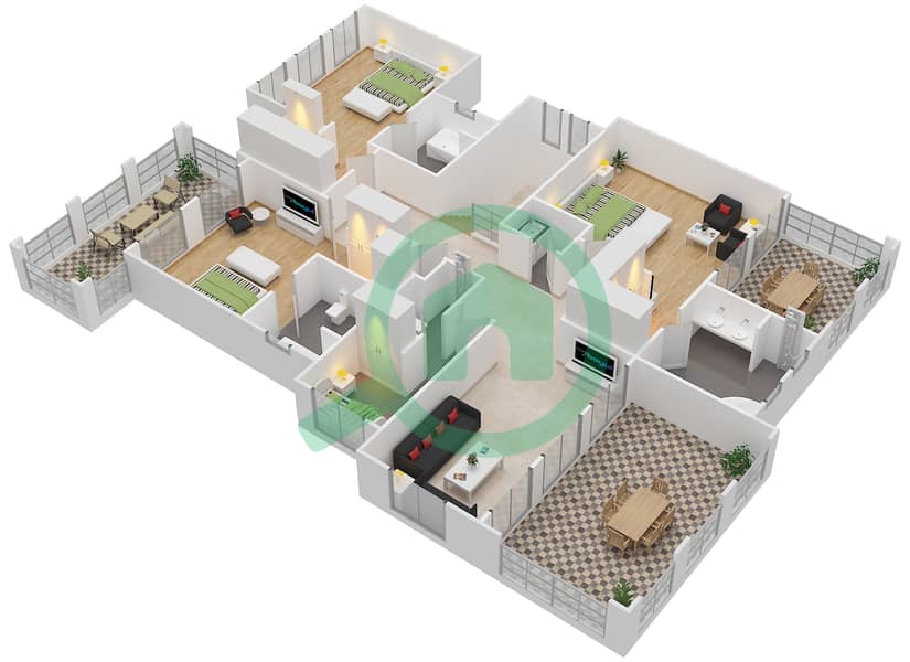 Оранж Лейк - Вилла 4 Cпальни планировка Тип/мера C/4 First Floor interactive3D