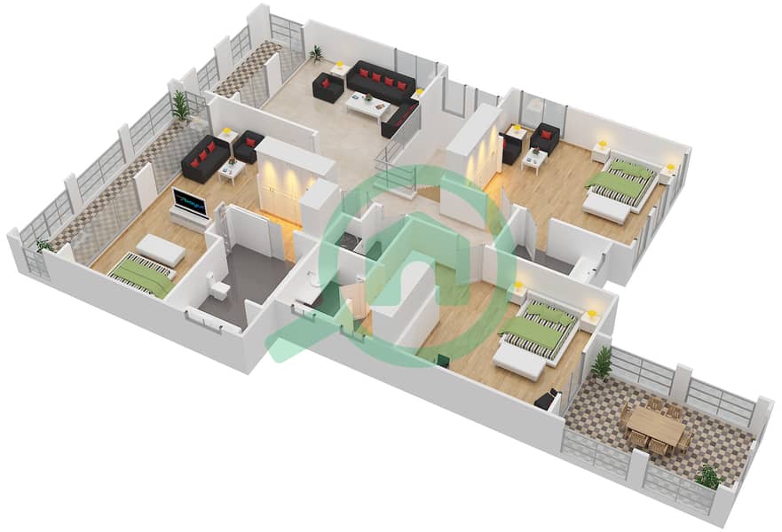 المخططات الطابقية لتصميم النموذج / الوحدة E/7 فیلا 4 غرف نوم - بحيرة أورانج First Floor interactive3D
