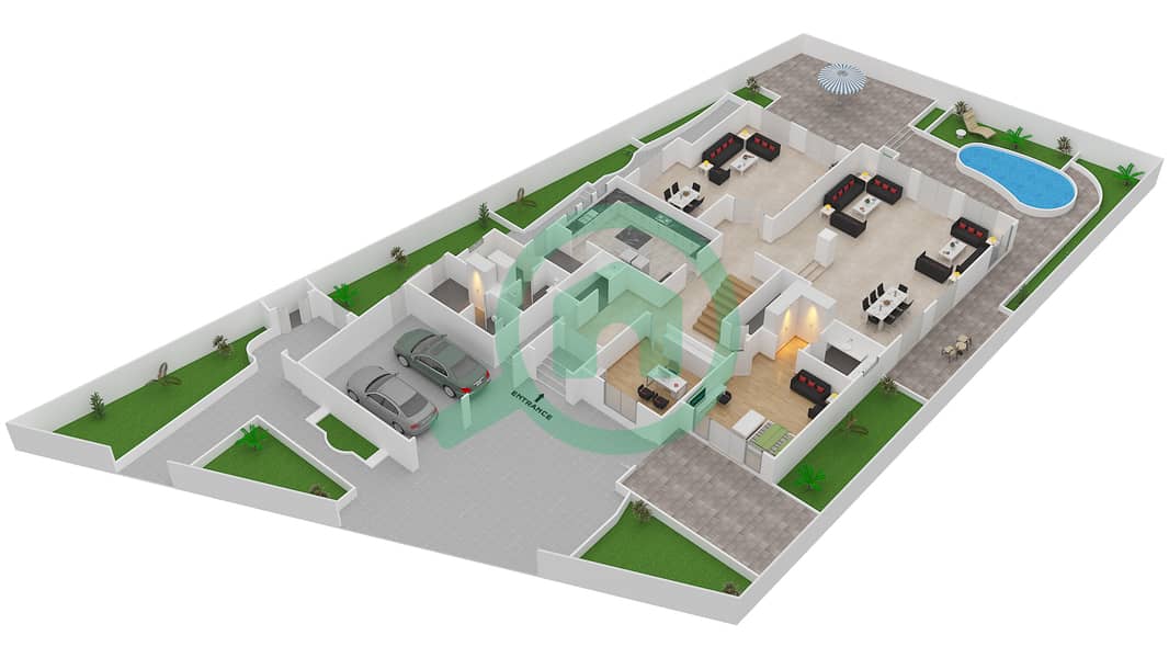 المخططات الطابقية لتصميم النموذج / الوحدة A/16 فیلا 5 غرف نوم - بحيرة أورانج Ground Floor interactive3D