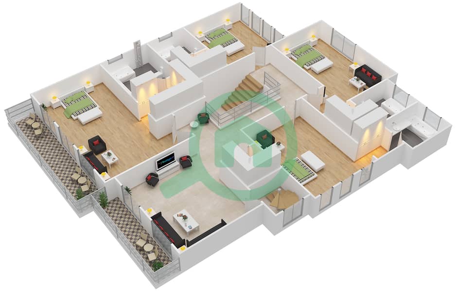 المخططات الطابقية لتصميم النموذج / الوحدة A/16 فیلا 5 غرف نوم - بحيرة أورانج First Floor interactive3D