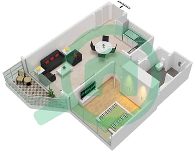 المخططات الطابقية لتصميم النموذج / الوحدة A13 UNIT 5 FLOOR 17 شقة 1 غرفة نوم - العنوان ريزيدنسز ذا باي