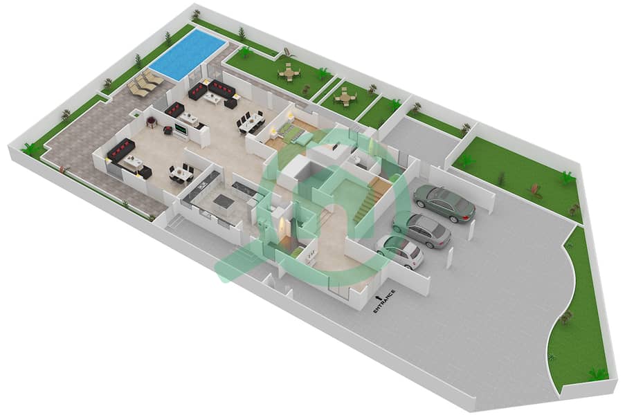 المخططات الطابقية لتصميم النموذج / الوحدة B/28 فیلا 5 غرف نوم - بحيرة أورانج Ground Floor interactive3D
