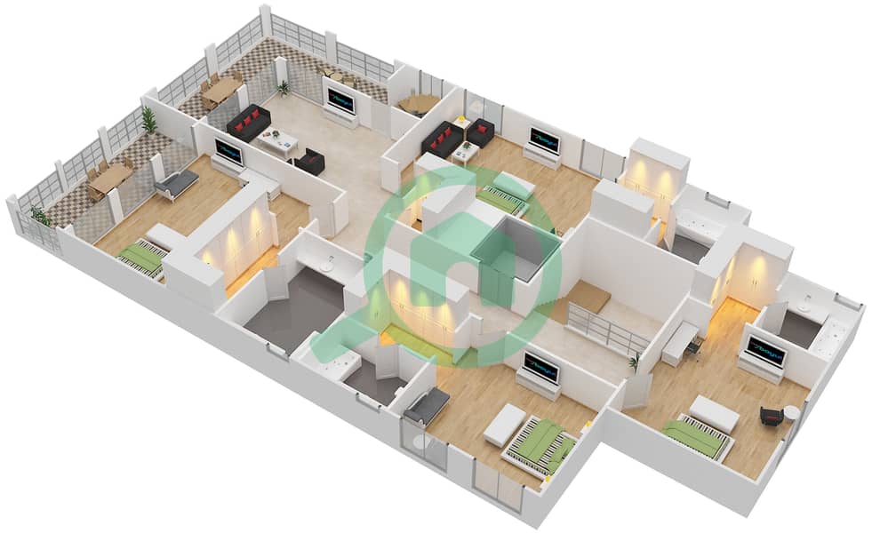 المخططات الطابقية لتصميم النموذج / الوحدة B/28 فیلا 5 غرف نوم - بحيرة أورانج First Floor interactive3D
