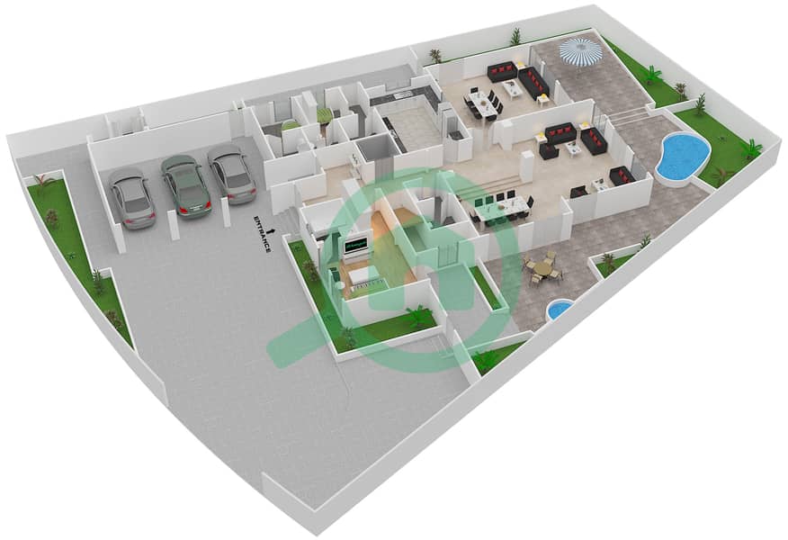المخططات الطابقية لتصميم النموذج / الوحدة D/25 فیلا 5 غرف نوم - بحيرة أورانج Ground Floor interactive3D