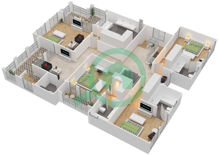 橙色湖泊住宅区 - 5 卧室别墅类型／单位D/25戶型图 First Floor interactive3D