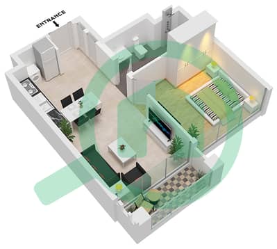 Азизи Ривьера 40 - Апартамент 1 Спальня планировка Тип 3B FLOOR 2-10