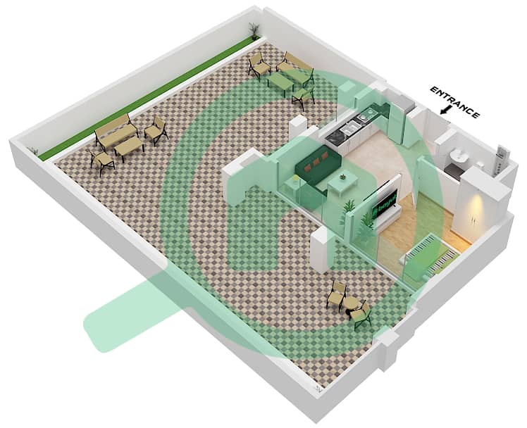Azizi Riviera 40 - 1 Bedroom Apartment Type 3A FLOOR 1 Floor plan 3A Floor 1 interactive3D