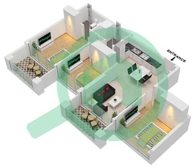 阿齐兹里维埃拉40号楼 - 3 卧室公寓类型1B FLOOR 2-10戶型图