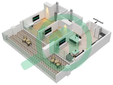 المخططات الطابقية لتصميم النموذج 1A FLOOR 1 شقة 2 غرفة نوم - عزيزي ريفييرا 40