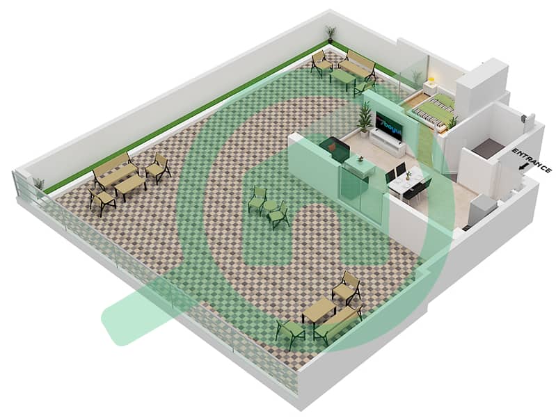 Azizi Riviera 40 - 1 Bedroom Apartment Type 1A FLOOR 1 Floor plan 1A Floor 1 interactive3D