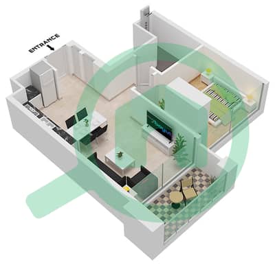 المخططات الطابقية لتصميم النموذج 2B FLOOR 2-10 شقة 1 غرفة نوم - عزيزي ريفييرا 40