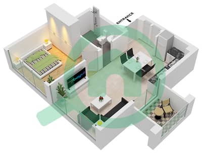 المخططات الطابقية لتصميم النموذج 1B FLOOR 2-10 شقة 1 غرفة نوم - عزيزي ريفييرا 40