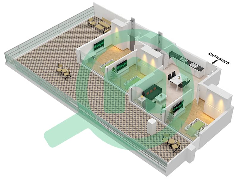 Azizi Riviera 40 - 3 Bedroom Apartment Type 1A FLOOR 1 Floor plan 1A Floor 1 interactive3D