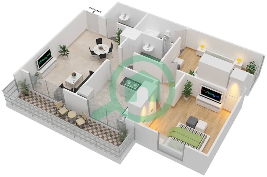 奥克伍德住宅区 - 2 卧室公寓类型／单位P / 3,9 FLOOR 17戶型图 Floor 17
Units 3,9 interactive3D