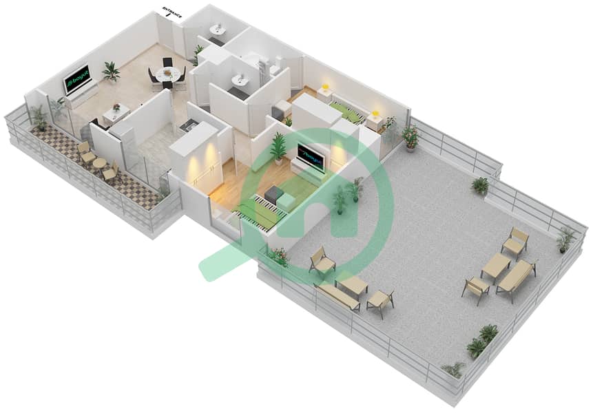 Оквуд Резиденси - Апартамент 2 Cпальни планировка Тип/мера P/3,9 FLOOR 15-16 Floor 15-16
Units 3,9 interactive3D