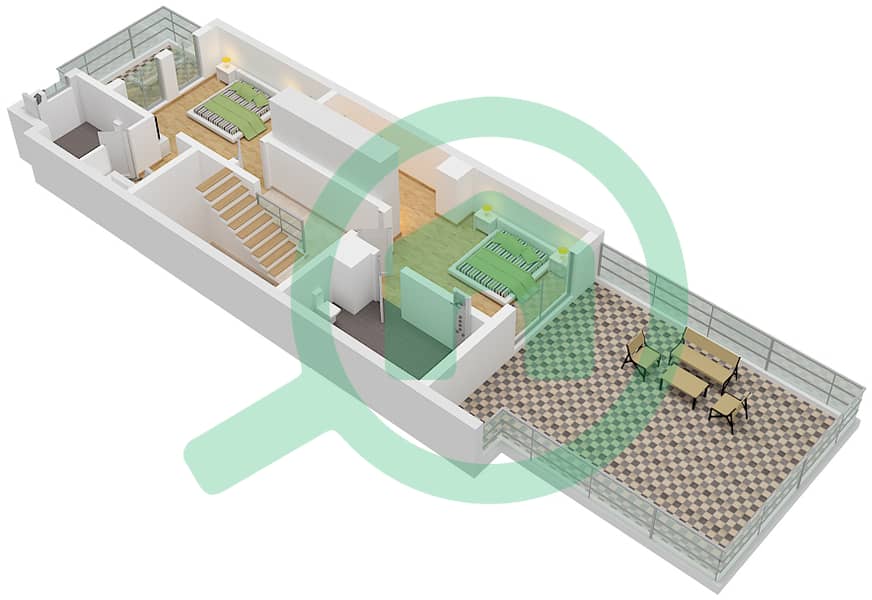 المخططات الطابقية لتصميم النموذج B فیلا 4 غرف نوم - إنديجو فل 1 First Floor interactive3D