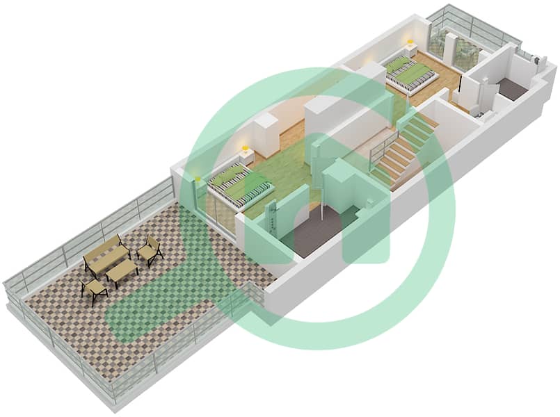 المخططات الطابقية لتصميم النموذج C فیلا 4 غرف نوم - إنديجو فل 1 First Floor interactive3D