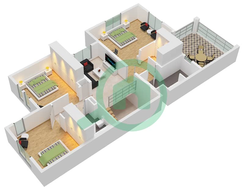 المخططات الطابقية لتصميم النموذج 01E فیلا 3 غرف نوم - الينابيع 8 First Floor interactive3D
