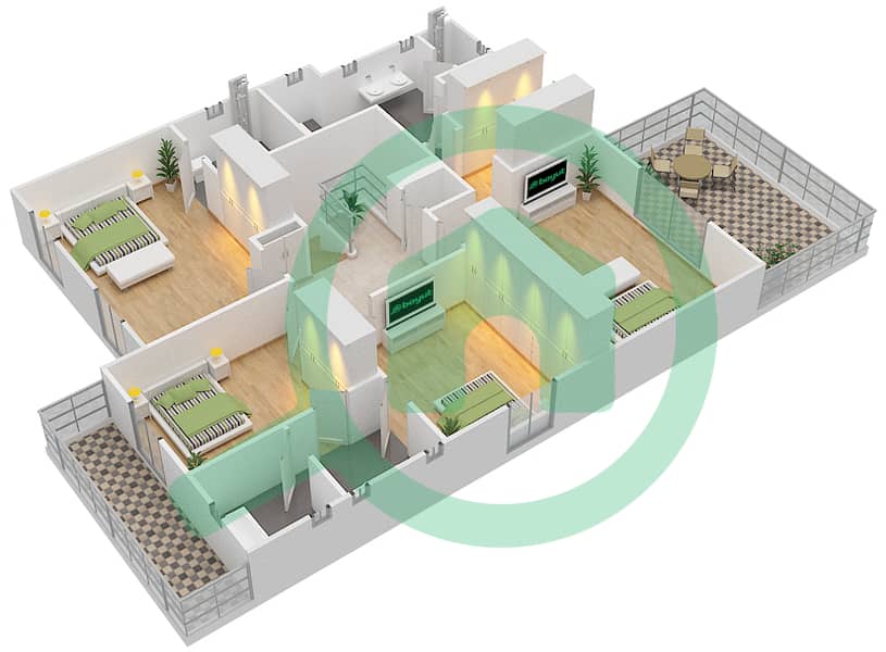 德玛1区 - 4 卧室别墅类型2戶型图 First Floor interactive3D